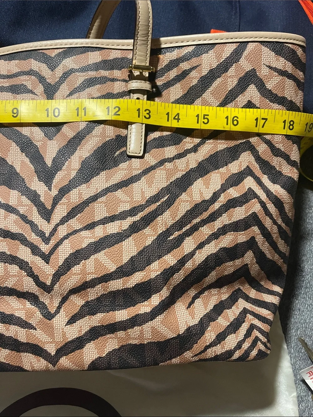 Michael Kors Brown and Tan Zebra-Print Tote with Gold MK Charm
